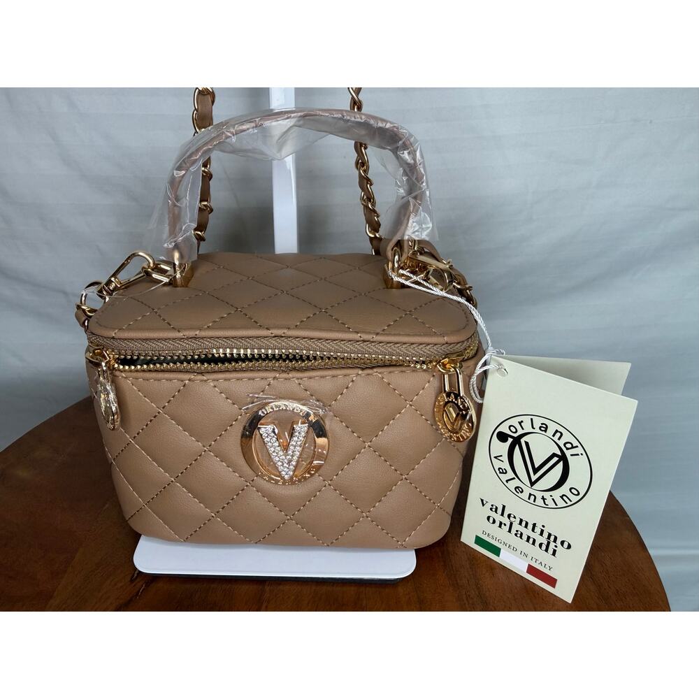Valentino Orlandi Vittoria Vanity Box Bag Taupe Quilted Crossbody NWT - Picture 2 of 12